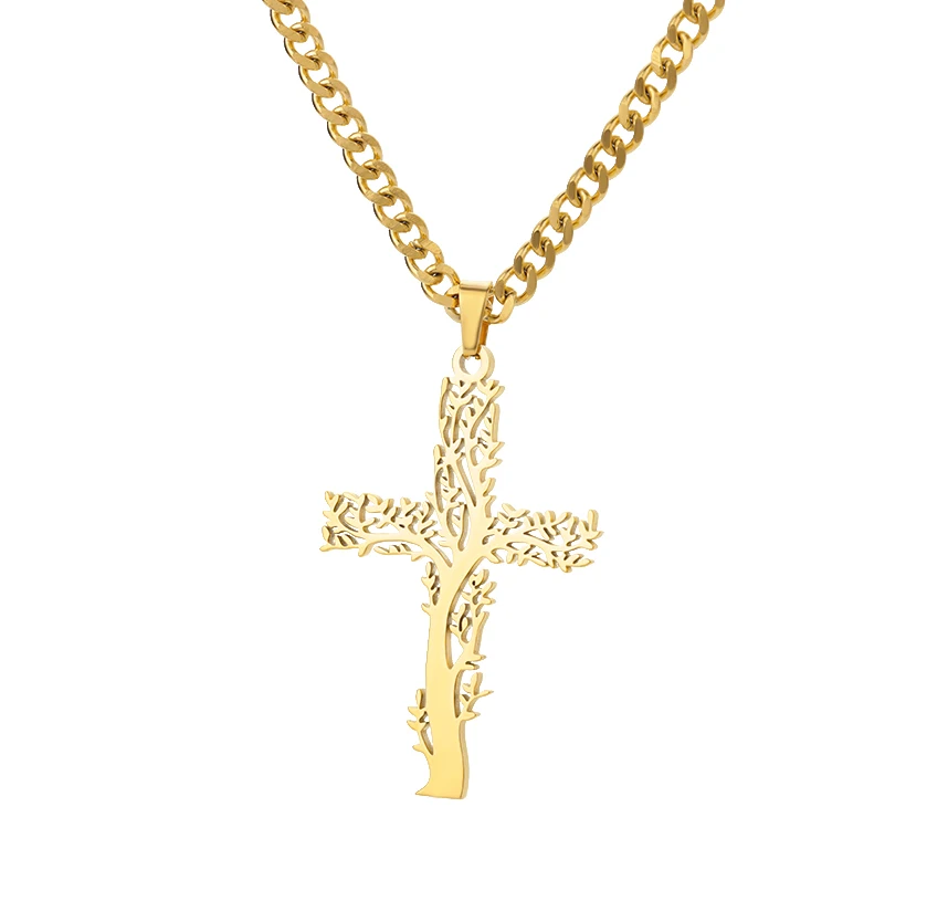 Edelstahl Jesus Kreuz Halskette Für Frauen Männer Gold Farbe Caravaca Engel Kruzifix Charme Halsband Rapper Schmuck Hip Hop Geschenk