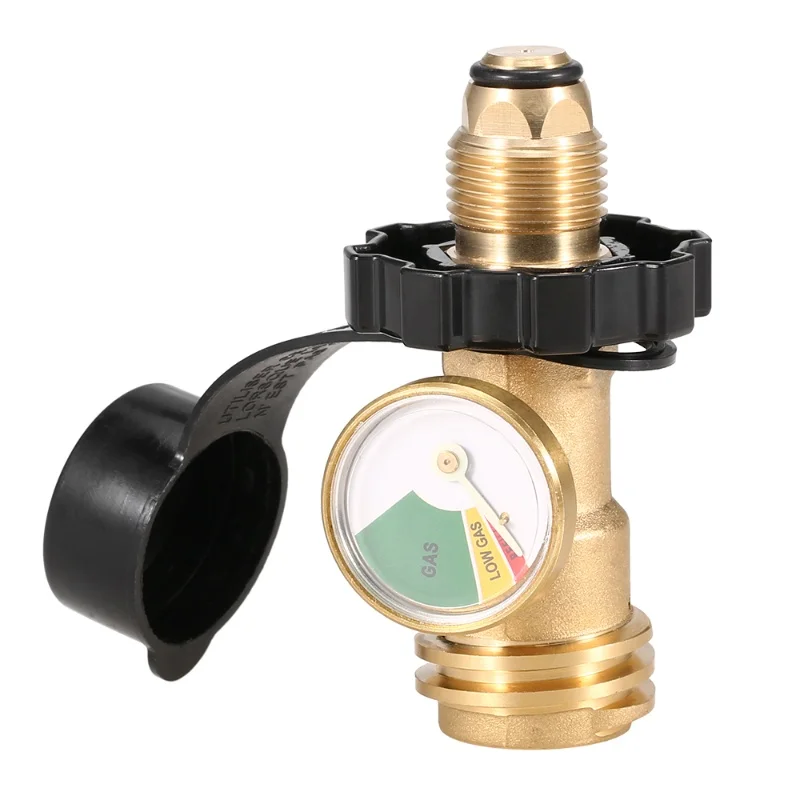 Propane Tank Adapter Solid Brass Regulator Valve Safety POL Tank Convert To QCC1/Type1 Regulator Hose With Gauge Indicator