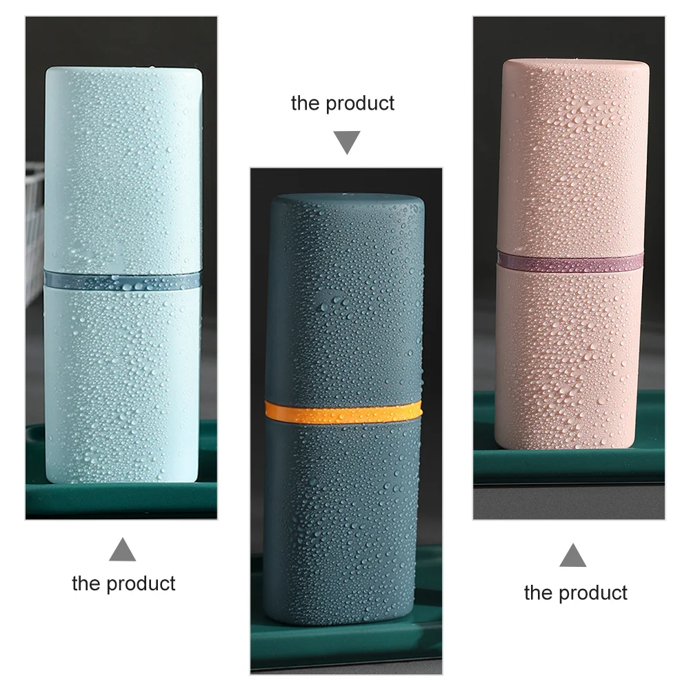2Pcs Portable Toothbrush Case Two-in-One Washing Cup Durable Compact Travel Toothbrush Storage Container for Home Dark Blue Pink