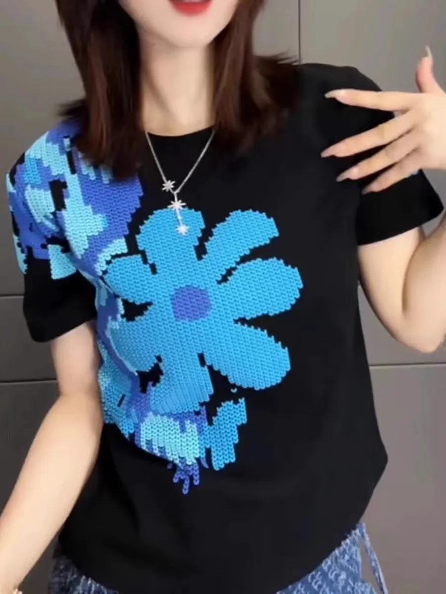 Camiseta com Estampa Floral ort Sve T-irt ex Verão Casual Slimming Lazy Faion Top para Jovens Homens e Mulheres