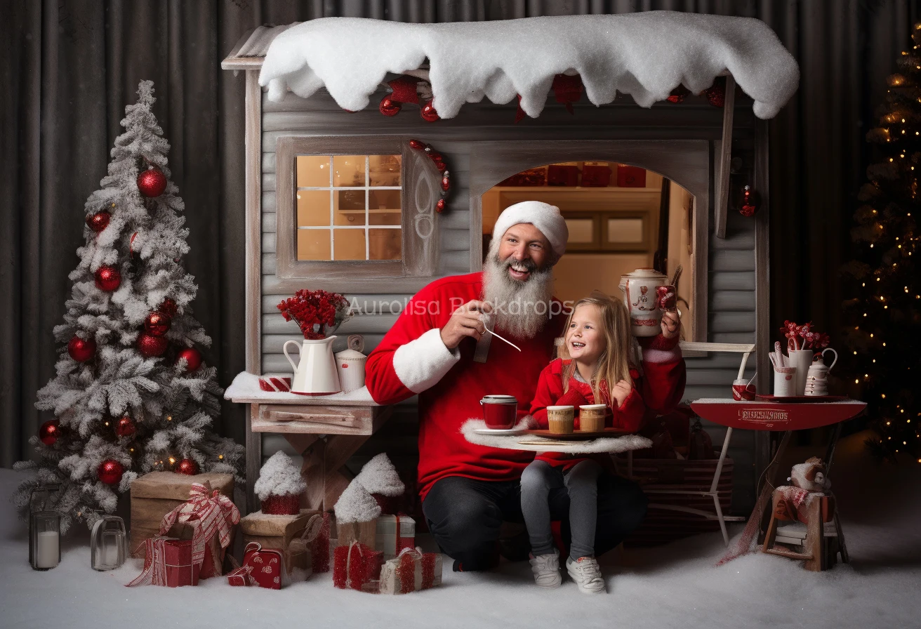 Hot Chocolate Cart With Christmas Decorations Tree Backdrops Kids Baby Photography Child Adult Photocall Xmas Store Background