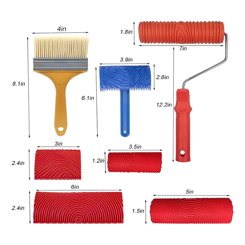 BAAG-8Pcs الخشب الحبوب أداة مجموعة الخشب الملمس أداة الطلاء DIY المطاط الخشب نمط اللوحة الأسطوانة لغرفة الحائط الفن الديكور