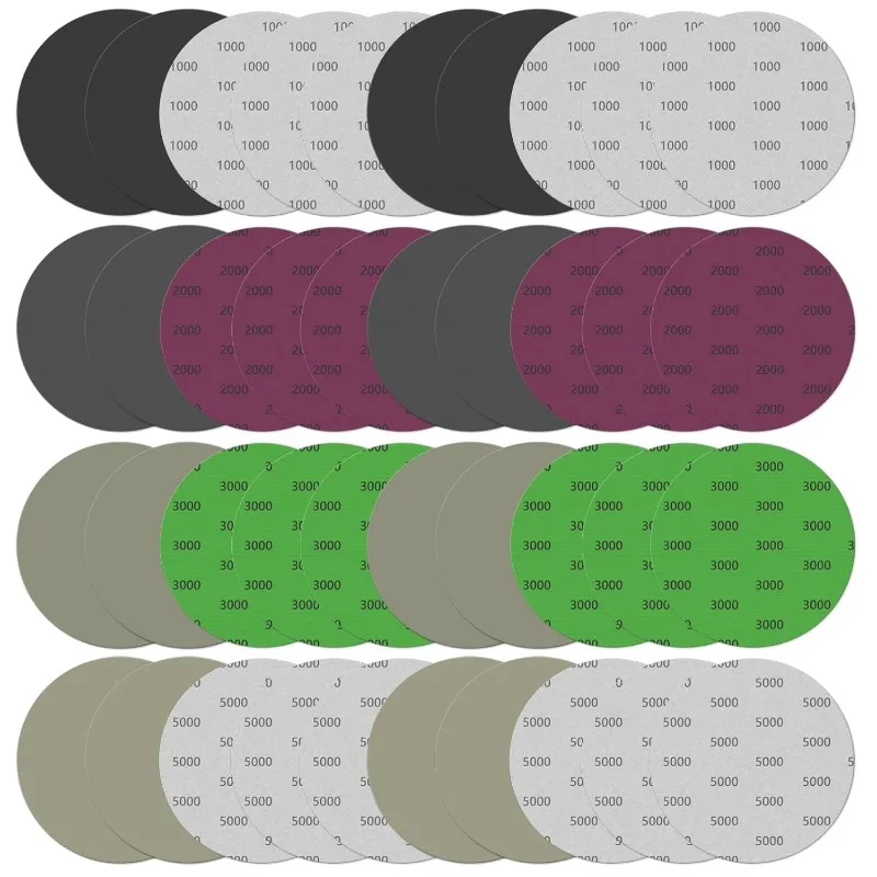 

40PCS 5 Inch Wet Dry Sanding Discs, Hook & Loop Orbital Sandpaper 1000/2000/3000/5000 Assorted Grit,Silicon Carbide High Grit
