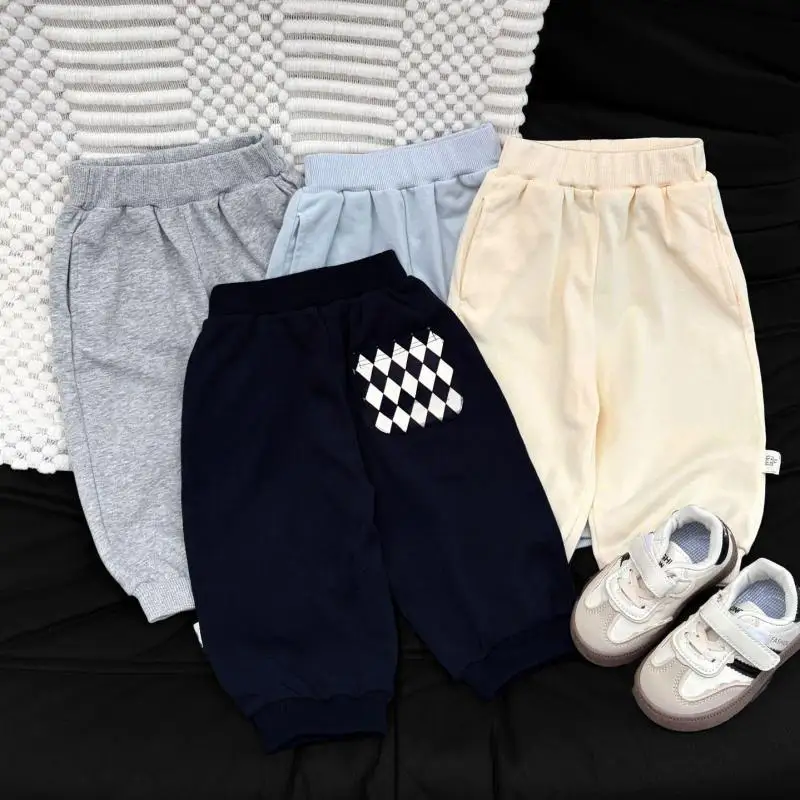 2026 Autumn New Baby Casual Pants Solid Girls Loose Trousers Cotton Toddler Boys Patch Pocket Sweat Pants Children Clothes