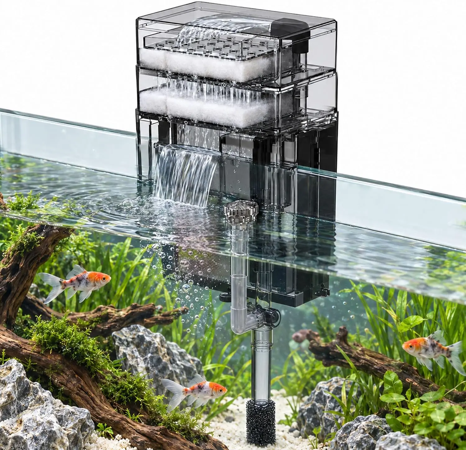 Beginner-Friendly Pro HOB Aquarium Filter,Wet-Dry Separation 79 Gph Waterfall Output,Rotating Surface Skimmer,Enlarged Filter Chamber,Non-proprietary Filter Pads,Suitable for 10-20 Gal