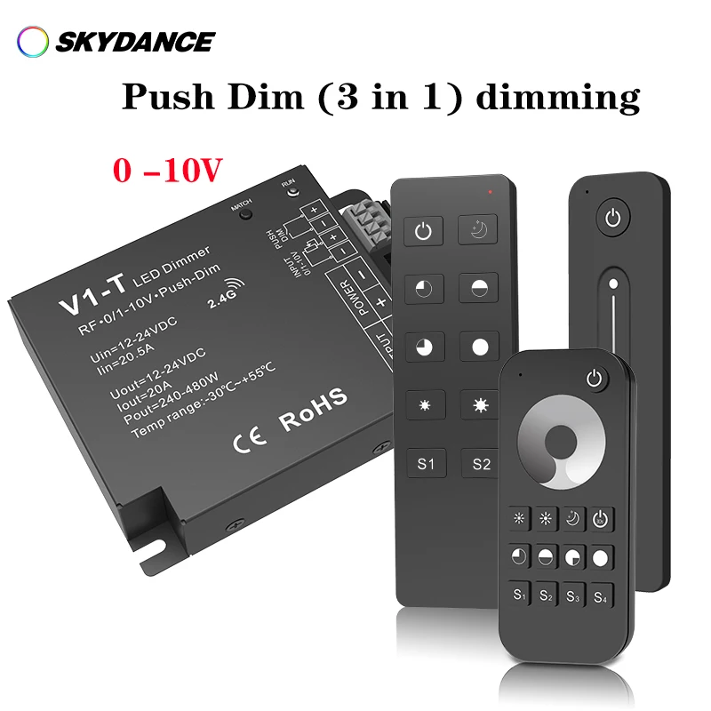 

1CH*20A 12-48VDC CV RF,0 /1-10V,Push-Dim(3-in-1) Controller V1-T