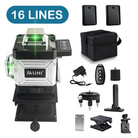 JAUHI 16 Line 4D Green Laser Levels 360 Horizontal And Vertical Cross Lines With Auto Self-Leveling Indoors Outdoors LED Display