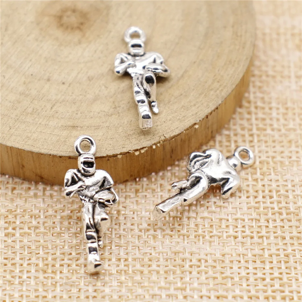 20pcs 22x13mm(0.87x0.51inch) Antique Silver Color Football Player Charms DIY Jewelry Materials Bulk