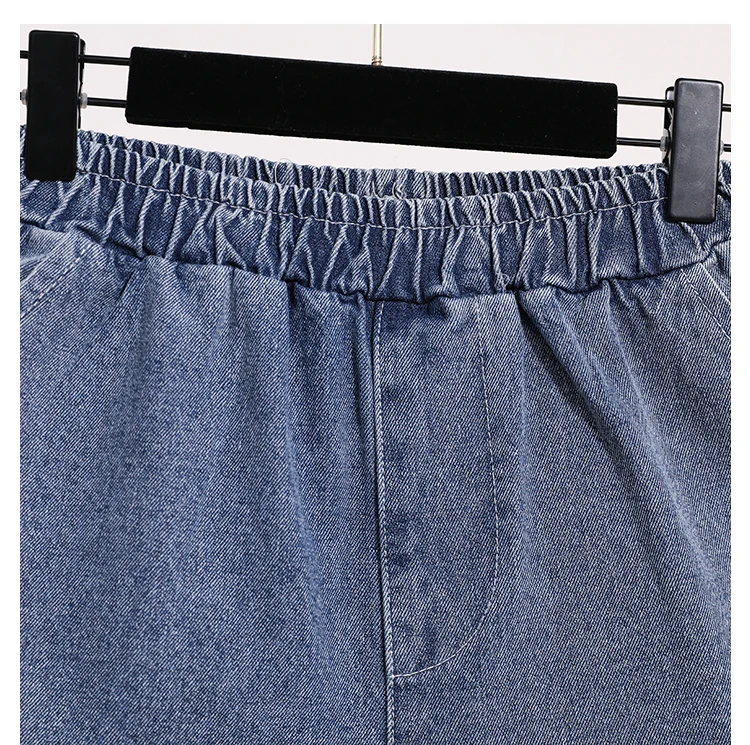 AOSSVIAO 2026 Sommer Damen Baumwoll-Denim-Shorts Figurformend Elastischer Bund Locker Weites Bein Dünne Schlitz-Jeans Freizeithose – Detail 5