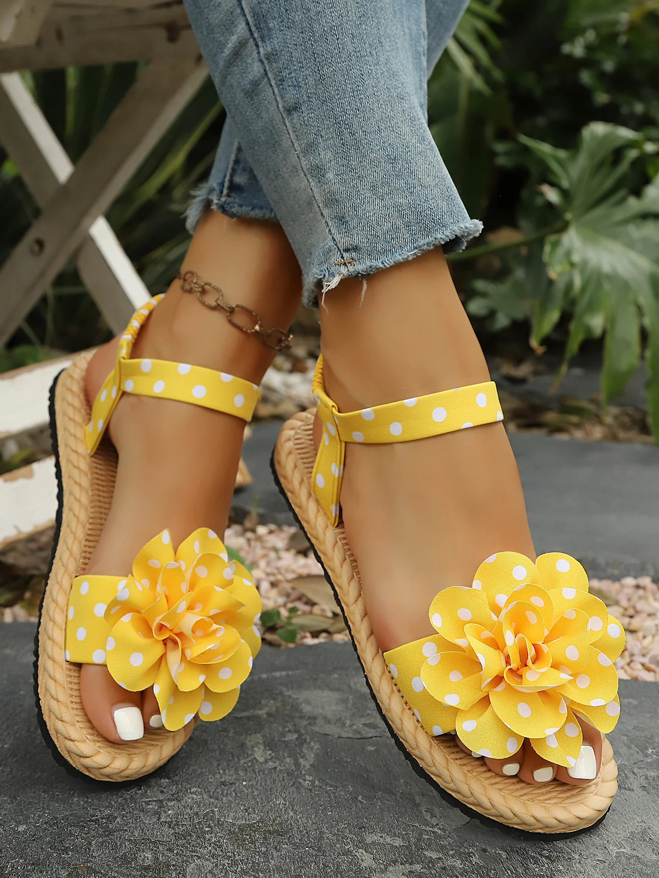 Flache Sandalen zum Hineinschlüpfen mit Schleife, Polka-Dot-Muster, weicher Boden, bequeme flache Schuhe für den Strandurlaub, Damen-Freizeitschuhe – Detail 13