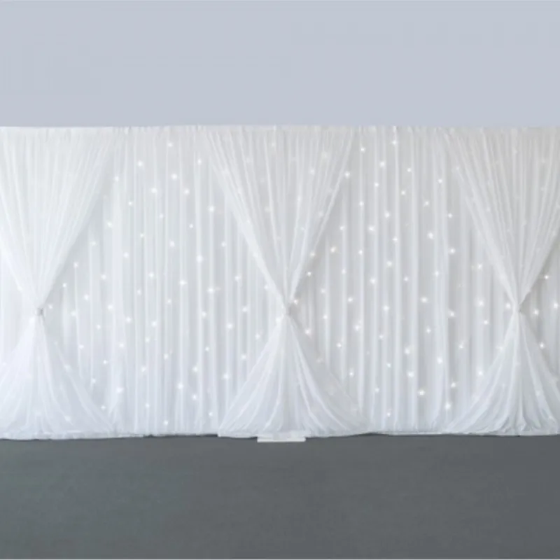 Home Christmas Supplies 3M x 6M Pure White Wedding Backdrop Starlit Wedding Stage Curtain including drapes and lighting