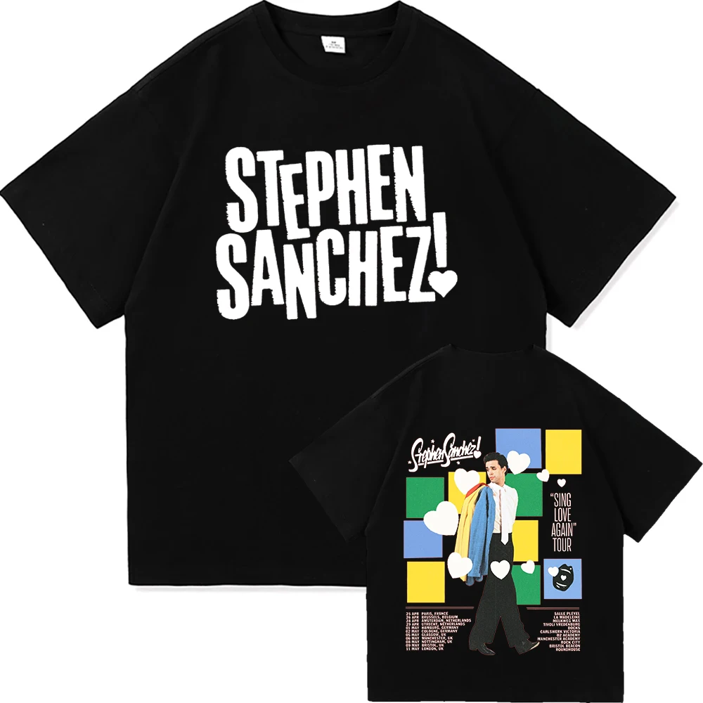 Camiseta con logotipo de corazón y exclamación, camisetas con diseño del cantante Stephen Sanchez, camisetas de algodón de manga corta con cuello redondo, camisetas gráficas para mujer