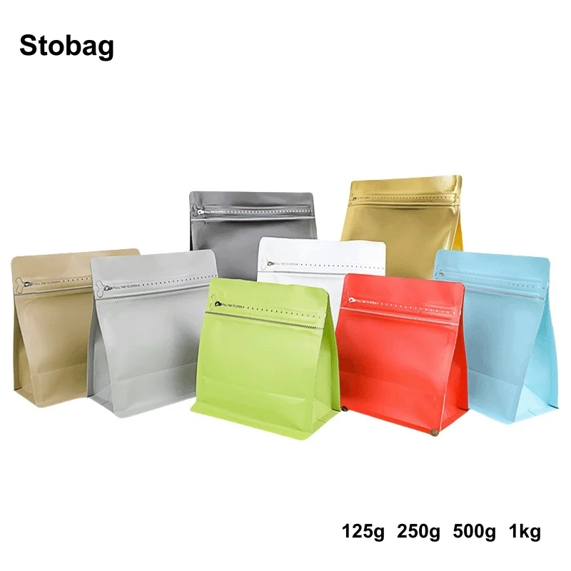 

StoBag 50pcs Color Coffee Beans Bag Packaging with Valve Octagonal Stand Up Food Sealed Aluminum Foil Storage Reusable Pouches