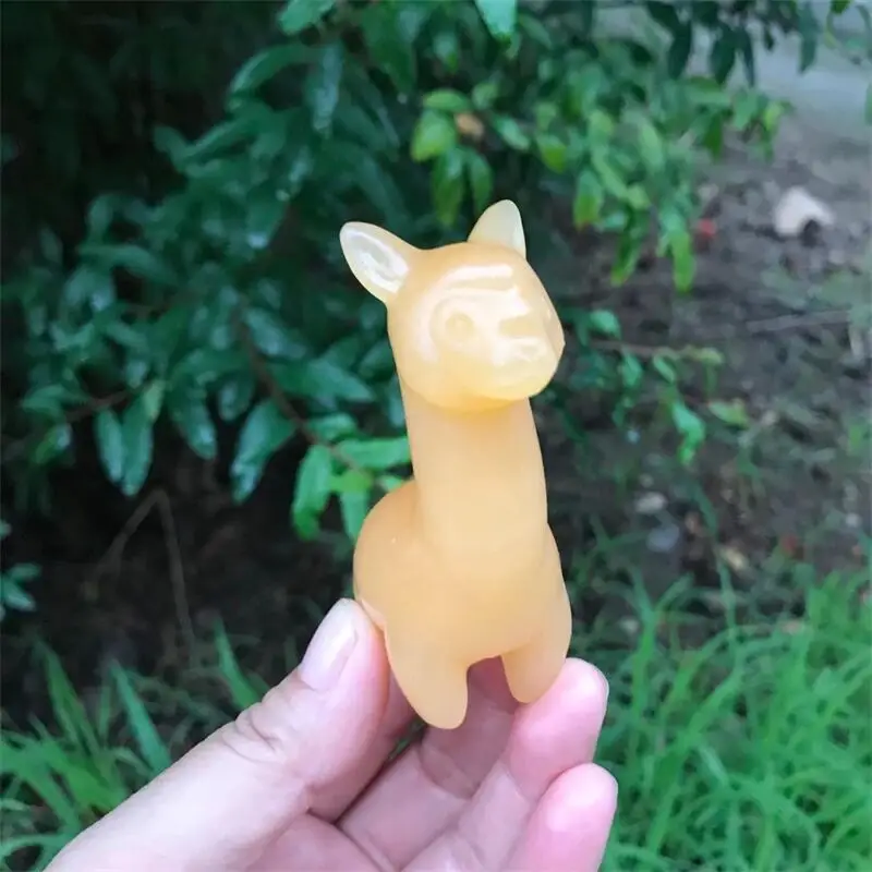 1PCS Natural High Quality Yellow Calcite Alpaca Crafts Carved Cartoon Christmas Gift Home Decaration Room Decor