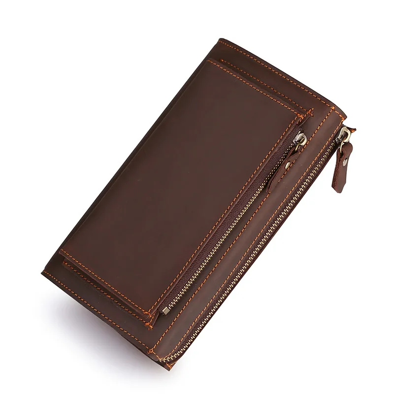Men's Clutches Long Handbag Business Vintage Cow Leather Man Long Wallet For Men And Woman Zipper Purse view 5