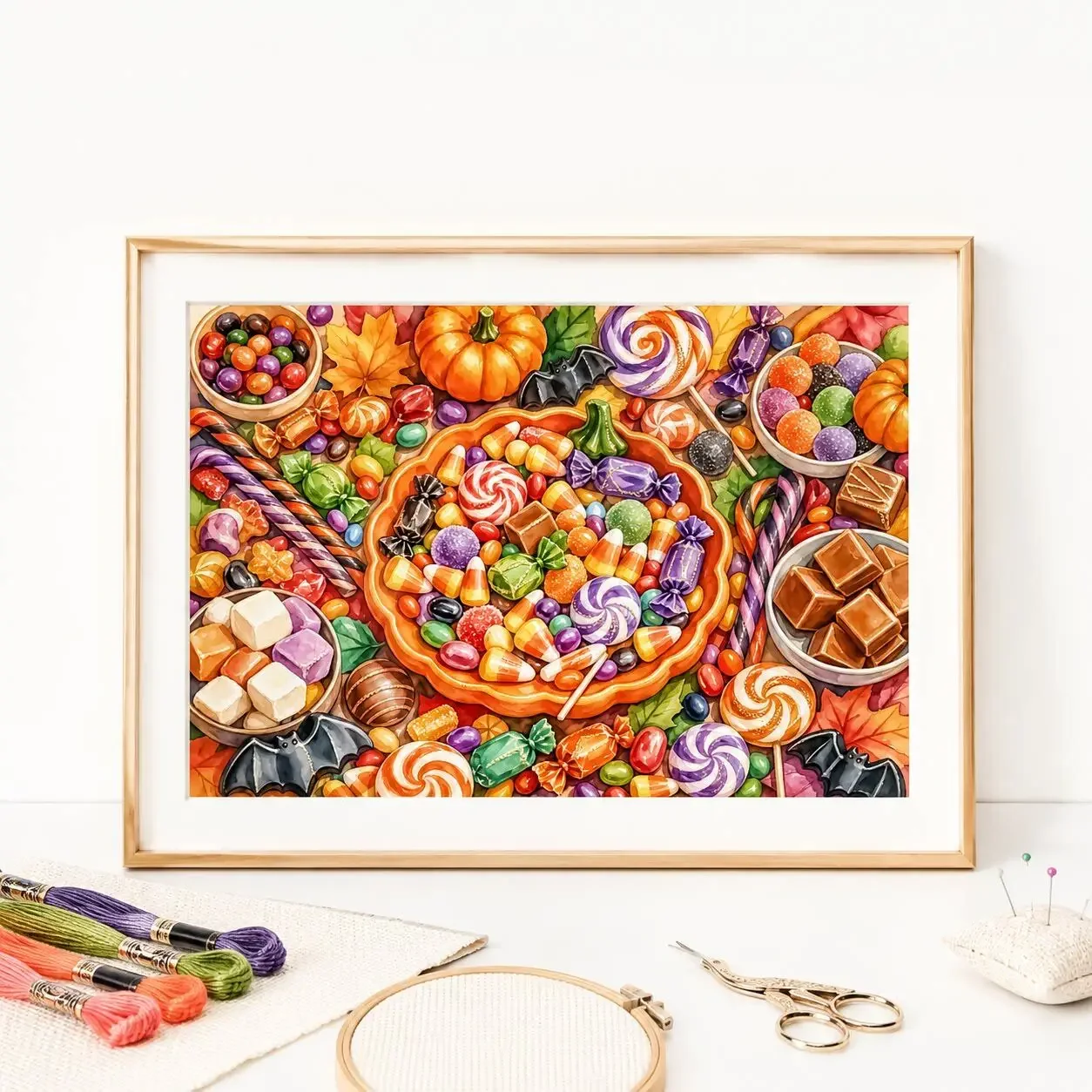 | 11CT 14CT 16CT DIY Stamped Cross Stitch Kit with Printed Canvas and Cotton Threads, Embroidery[ZZ9149-Halloween Candy Story]