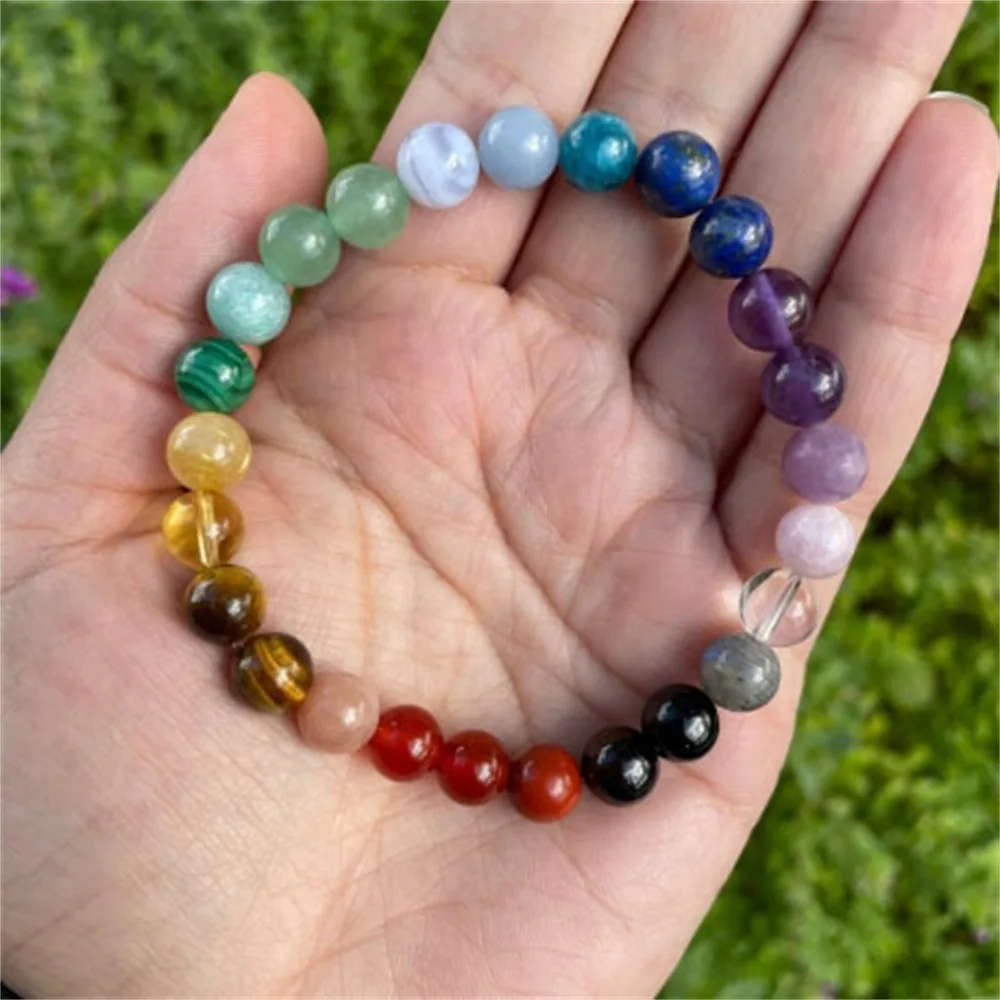 Bohemian Rainbow Stone Bracelet On Hand Best Wishes Colorful Nature Stone Energy Beaded Bracelets Jewelry Gifts