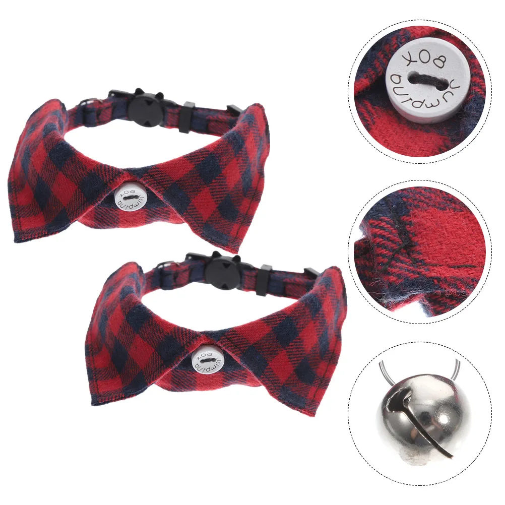 2 Pcs Pet Bow Tie Bell Cat Collar Kitten Collars Tiny with Detachable Adjustable