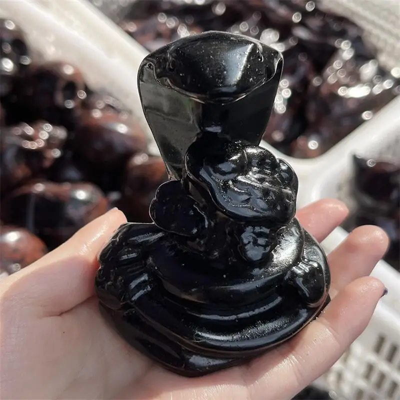 

Натуральный черный обсидиан, змея, резьба, украшения, кристаллы, исцеление, украшение для дома, аксессуары, праздничный подарок, 1 шт.