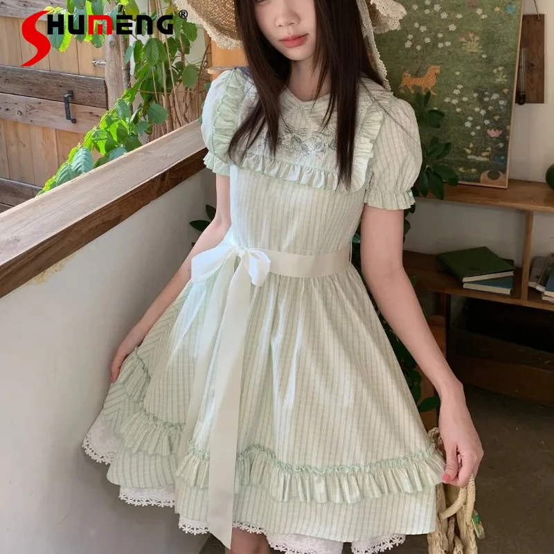 

Youthful Japanese Green Energetic Dress Lolita Lace Trim Embroidery 2026 Summer Dresses Female Fashion Kawaii Sweet Outfit Women