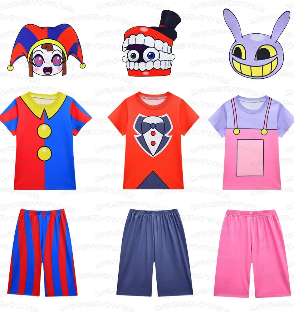 THE AMAZING DIGITAL CIRCUS Print T-Shirt Set Boy's Girl's Casual Pomni The Jester Kids Jax Purple Rabbit Cosplay Tops Shorts