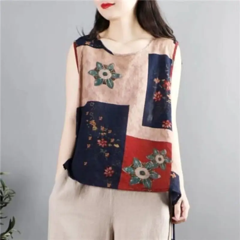 

Женский летний свободный топ 2025 года, жилет без рукавов с цветными блоками в стиле ретро
