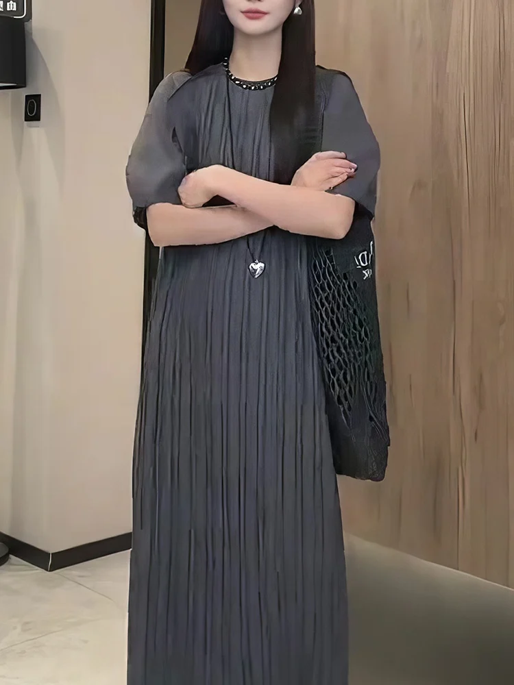 

Лето 2025: Новая роскошная длинная юбка с круглым вырезом, универсальная, стройнящая, в корейском стиле, прямого кроя, для офиса и повседневной носки.