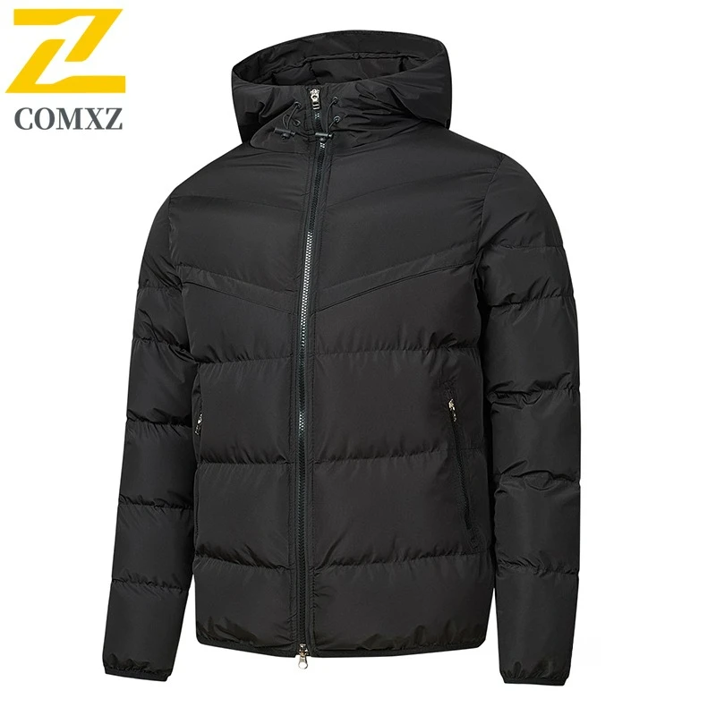 Men Winter Padded Jacket 2025 Hooded Color Block Cotton Down Coat Warm Windproof Fashion Camping Snow Lightweight Parka