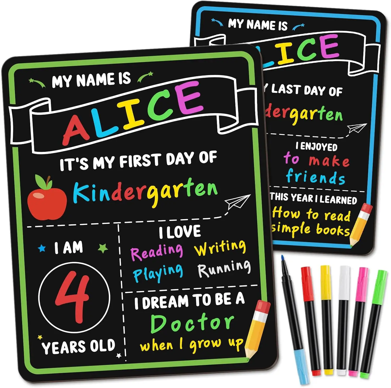 

Double Sided First & Last Day of School Chalkboard Sign, 11.3x14 inch Reusable Wooden Photo Prop for Preschool, Kindergarten, Grades 1-12
