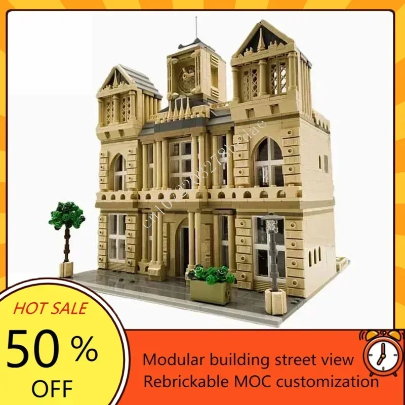 2860PCS Old Town Hall Modular MOC Kit Creative Street View Custom Puzzle DIY Building Assembly Model Toy Gift