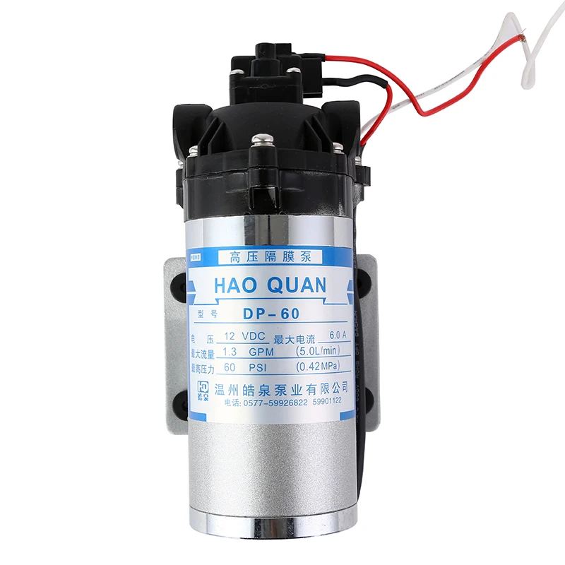 

Электрический диафрагменный насос высокого давления DP-60 12В 60 фунтов на кв. дюйм 50 л/мин для систем обратного осмоса и автодомов, с возможностью OEM-изготовления