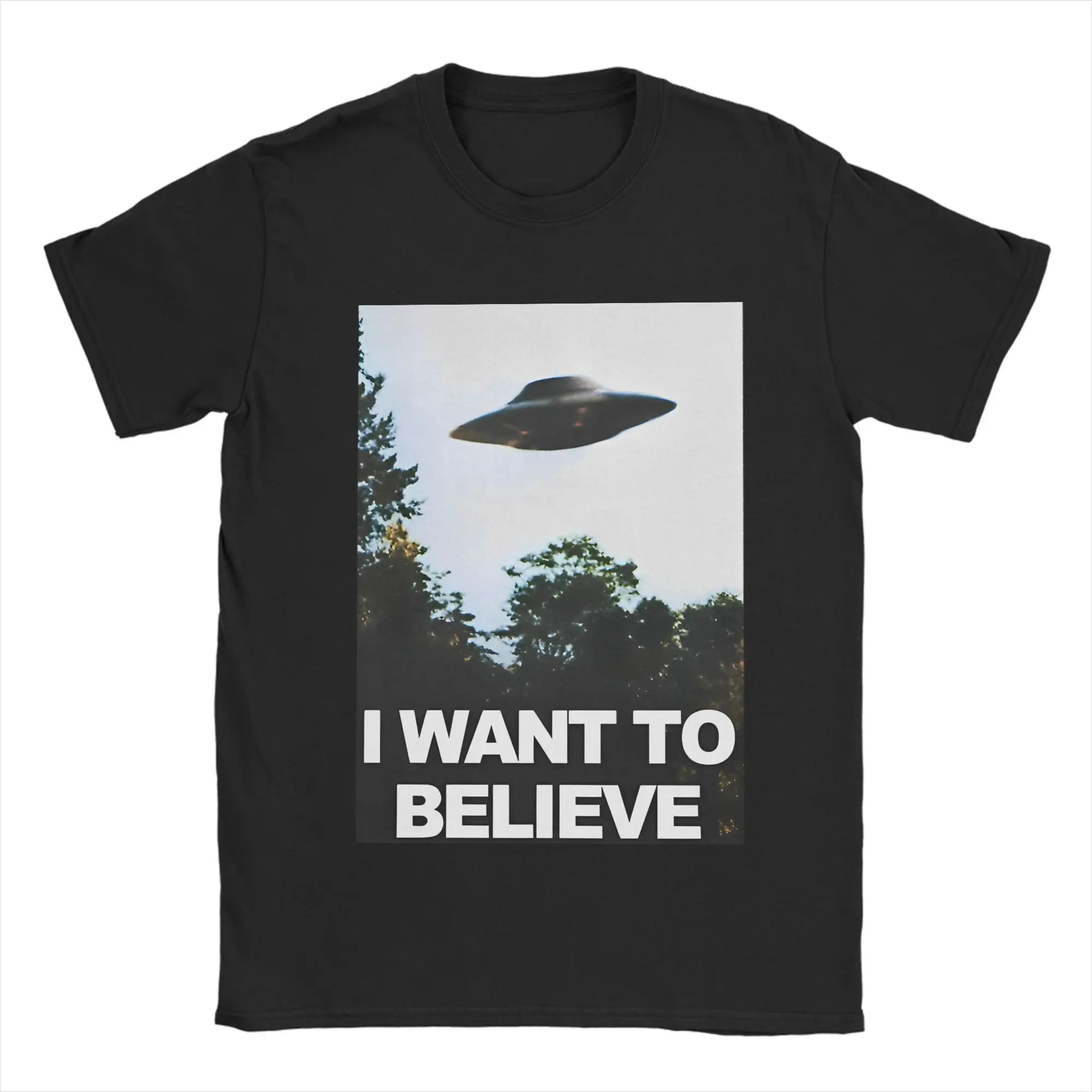 The X Files Movie  T-Shirts Men  I Want to Believe Novelty  Tee Shirt Crew Neck Short Sleeve T Shirts Printed Clothes