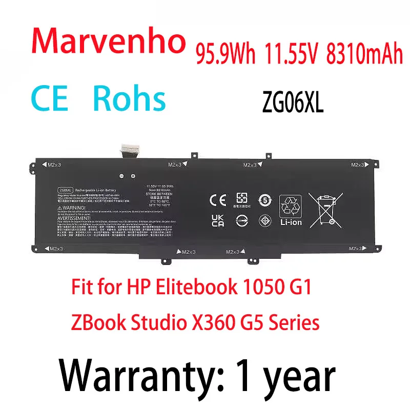 New Marvenho 95.9Wh 11.55V ZG06XL ZGO6XL Replace Laptop Battery For HP Elitebook 1050 G1 ZBook Studio X360 G5 Series