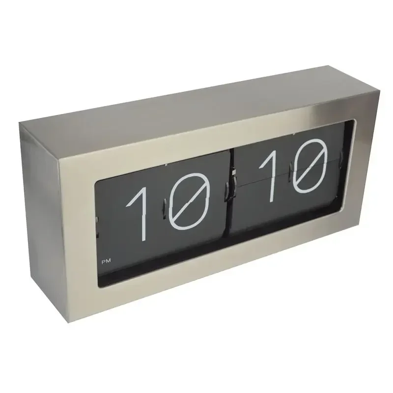 Metal Silver Flip Clock Large Table Clock Luxury Desk Clock Silent Office Interior Desktop Clocks Tabletop Bedroom Living Room