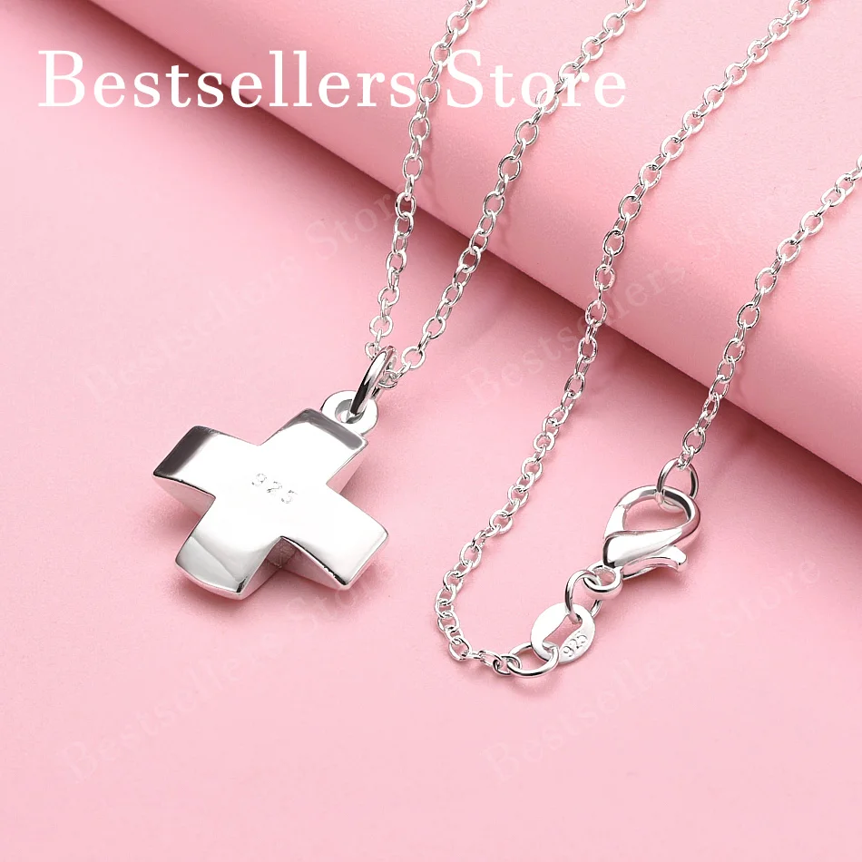 

Серебряный кулон-крестик 925 пробы, 16-30 дюймов, глянцевый, для мужчин и женщин, аксессуары в стиле хип-хоп, модные украшения
