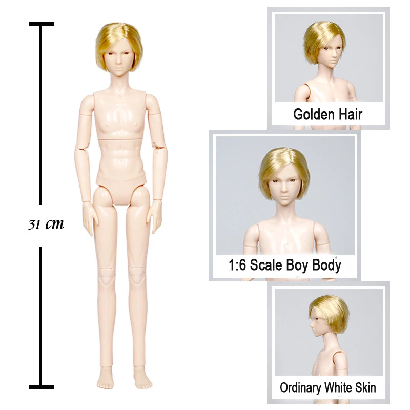 31CM Boy Nakde Doll 1/6 Nude Body With 3D Eyes And Hair No Makeup For Male Bjd Dolls Accessories Toys For Children