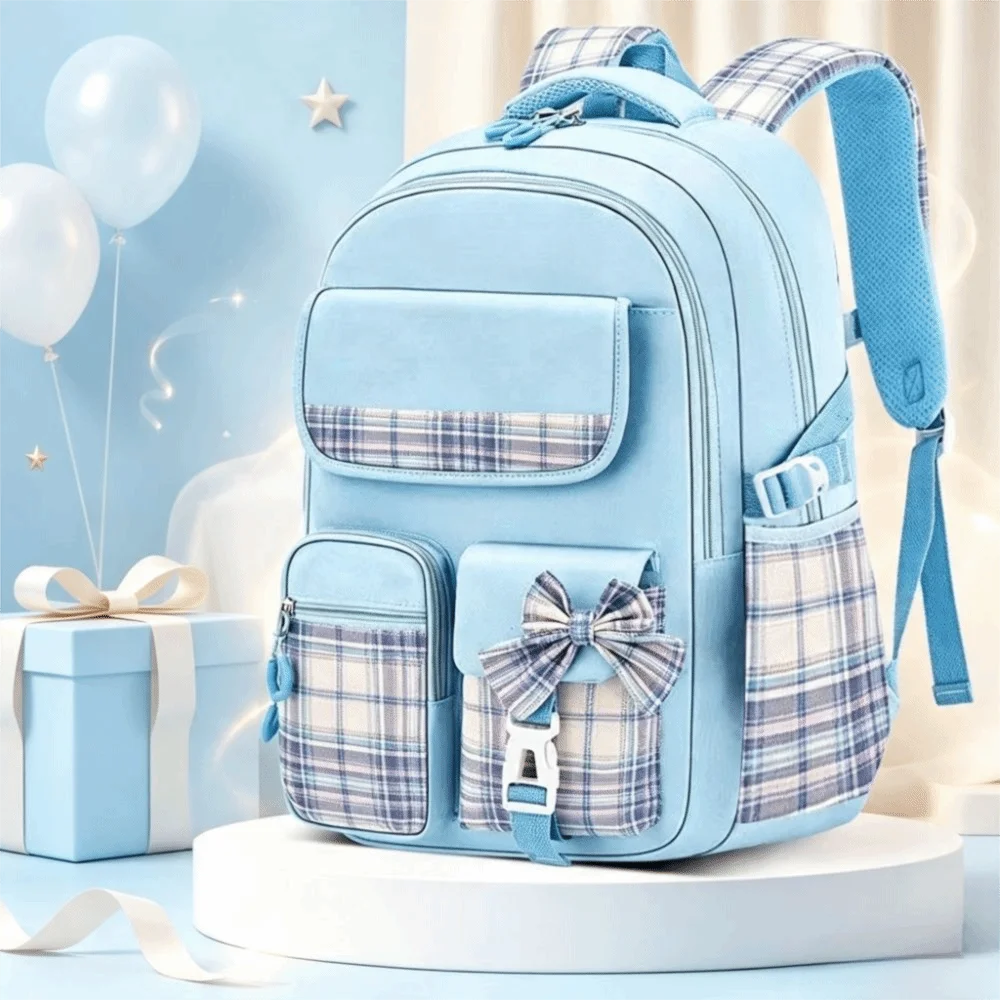 Spine Protection Large Capacity School Backpack Plaid Checkered Backpack Ergonomic Breathable Student Backpack Back To School