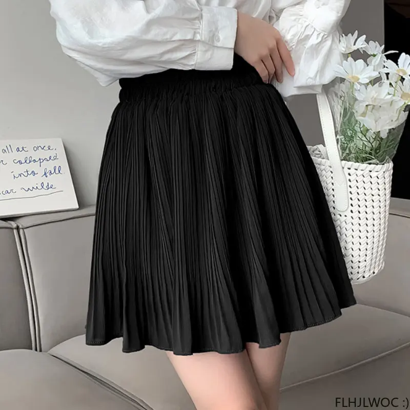 2023 Summer Mini Skirts Women Japan Preppy Style Girls Cute Sweet A Line Skirt Black White Elastic Waist High Pleated Mini Skirt