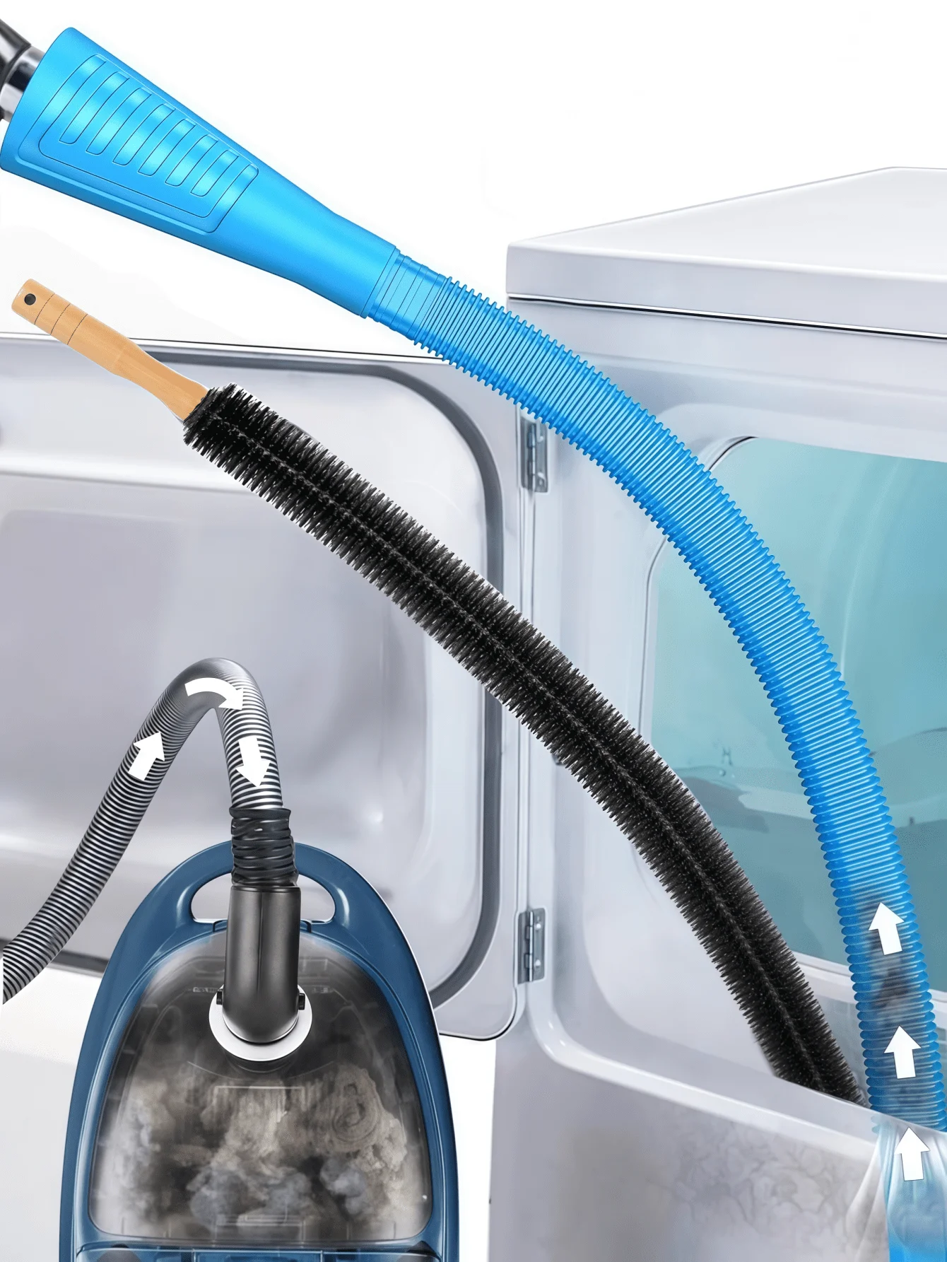 2PCS Premium Dryer Vent Cleaning Kit – Lint Brush With Vacuum Hose Adapter & Replacement Dryer Vent Vacuum Hose Parts
