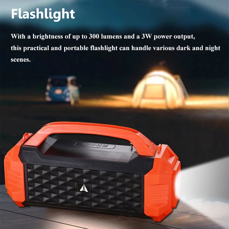 Radio de emergencia portátil con carga Solar, altavoz estéreo con Bluetooth, Supergraves, TWS, linterna, compatible con tarjeta TF, disco U, 10W