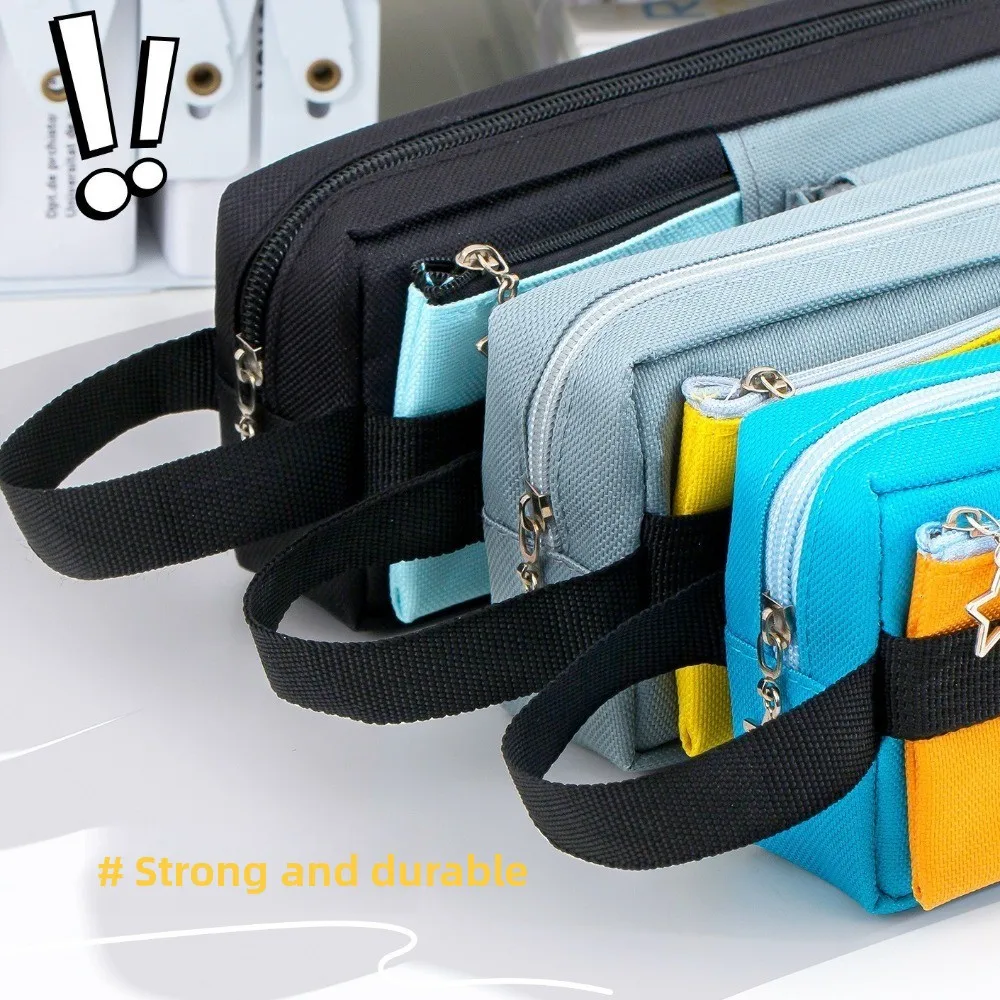 

New Canvas Pen Bag 3 Layer Large Capacity Stationery Bag Multi-functional Stationery Organizer Students