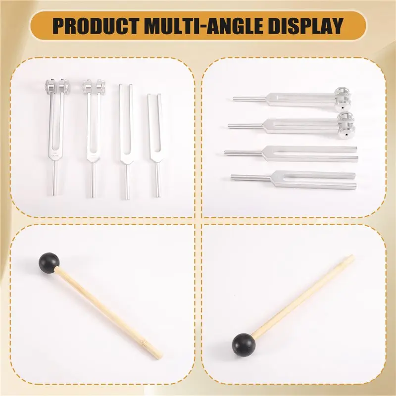 A74K-Tuning Fork Set For Sound Therapy& For Healing- Includes 128Hz, 136.1Hz, 256Hz, 384Hz Forks& Activator With Base For Body H