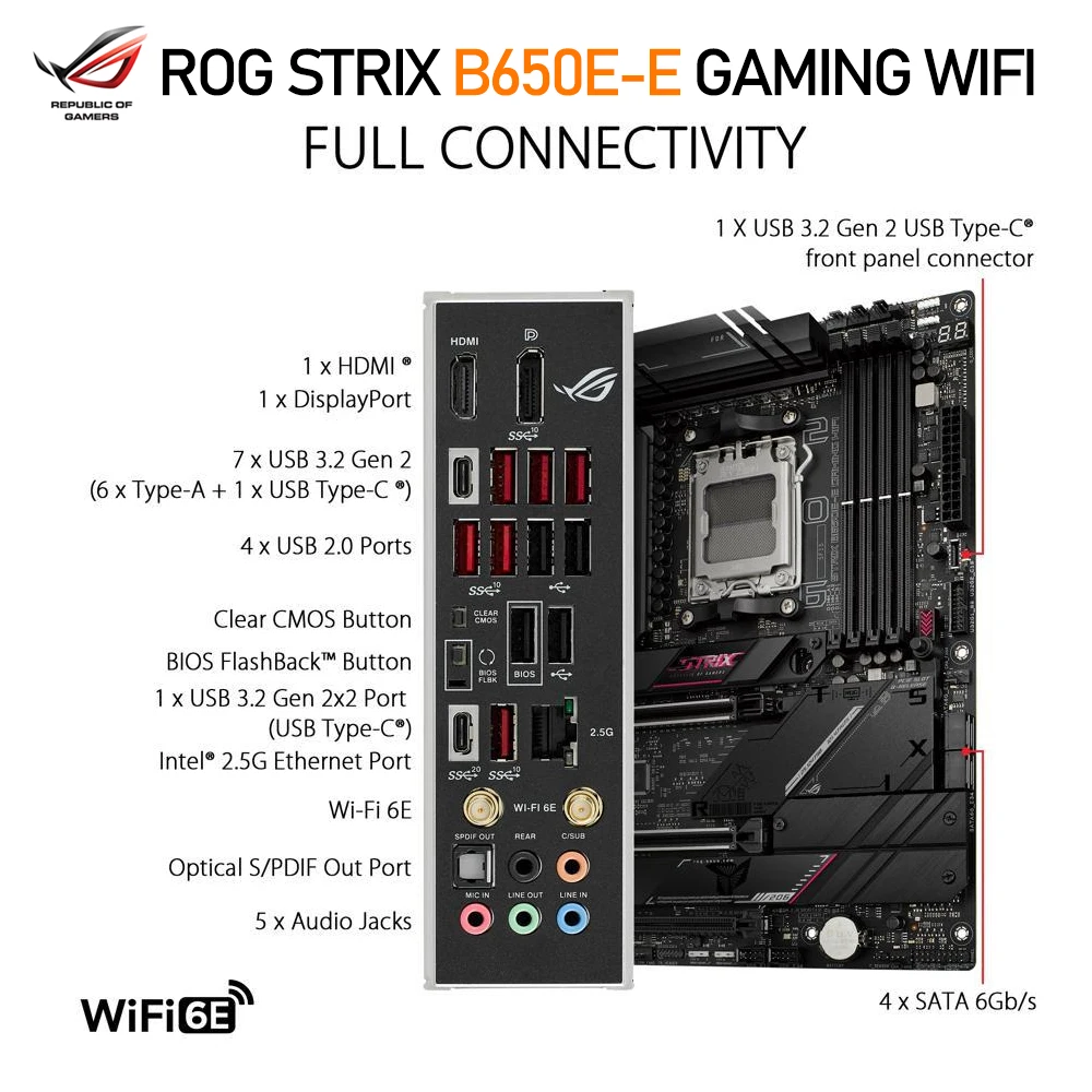 Imagem -05 - Terno de Placa-mãe Asus Rog Strix Memória Amd B650 Memória Ddr5 Cpu Am5 r5 7600x B650e-e Gaming Wifi 6000mhz 16g x Pcs