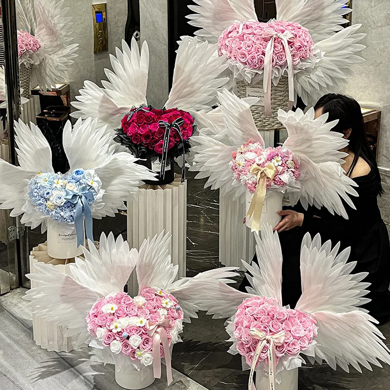 Rose Immortal Flower, Angel Wings Immortal Flower Hug Bucket, Ritual Gift