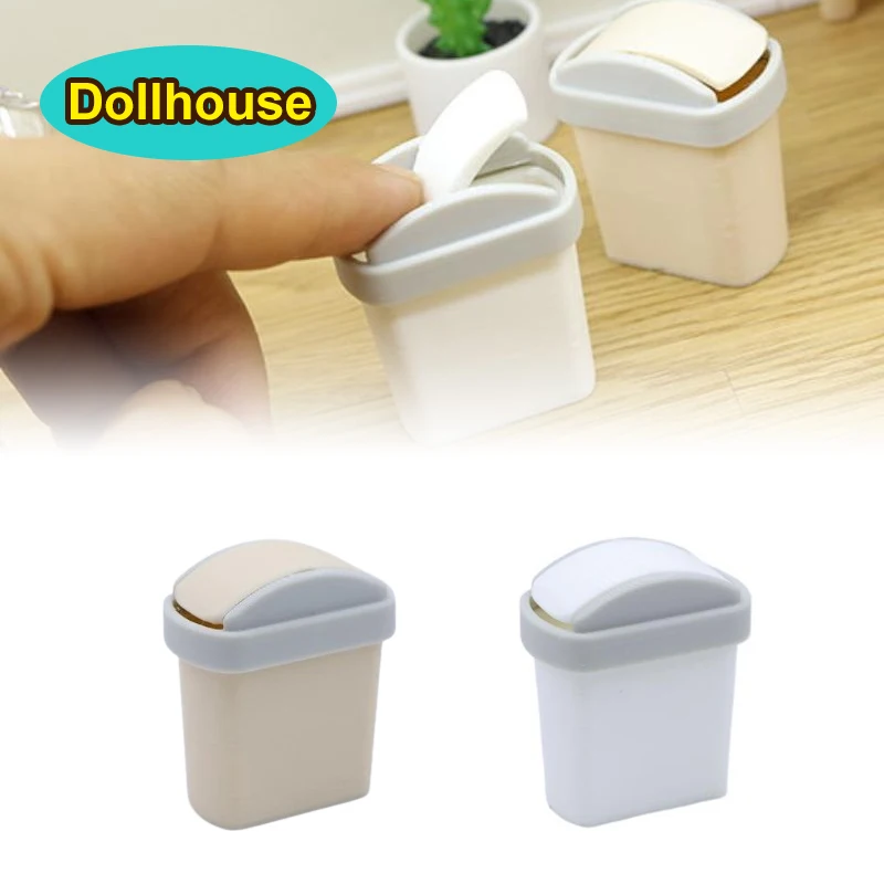 1Pcs Mini Flip-Cover Mülleimer Mülleimer Miniatur Spielzeug Modell Szene Puppe Haus Zubehör Simulation Mini Abfall Bin
