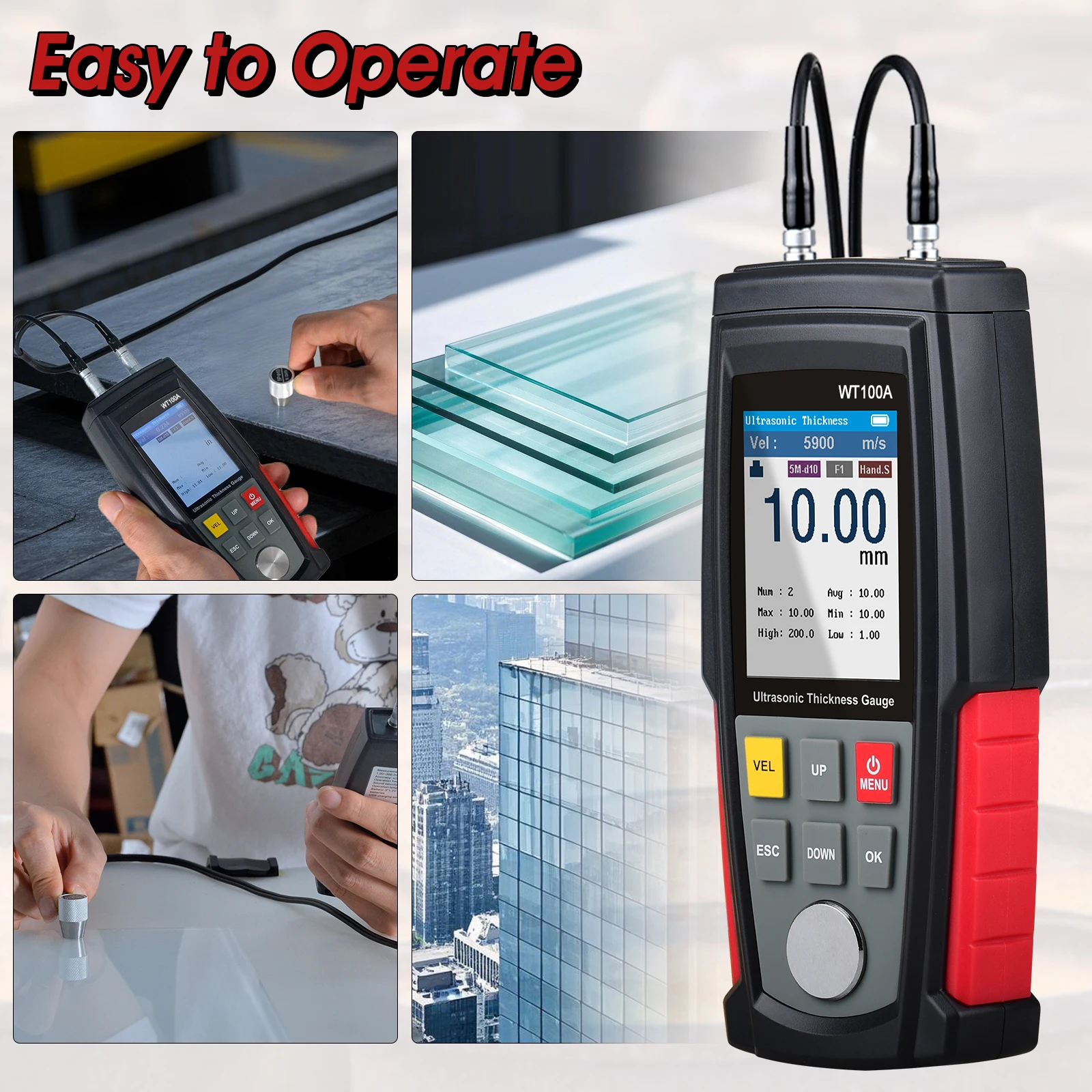 Digital Ultrasonic Thickness Gauge, Non-Destructive Testing Gauge, For Measure Steel Aluminum Metal Copper Plate Glass Material - Image 4
