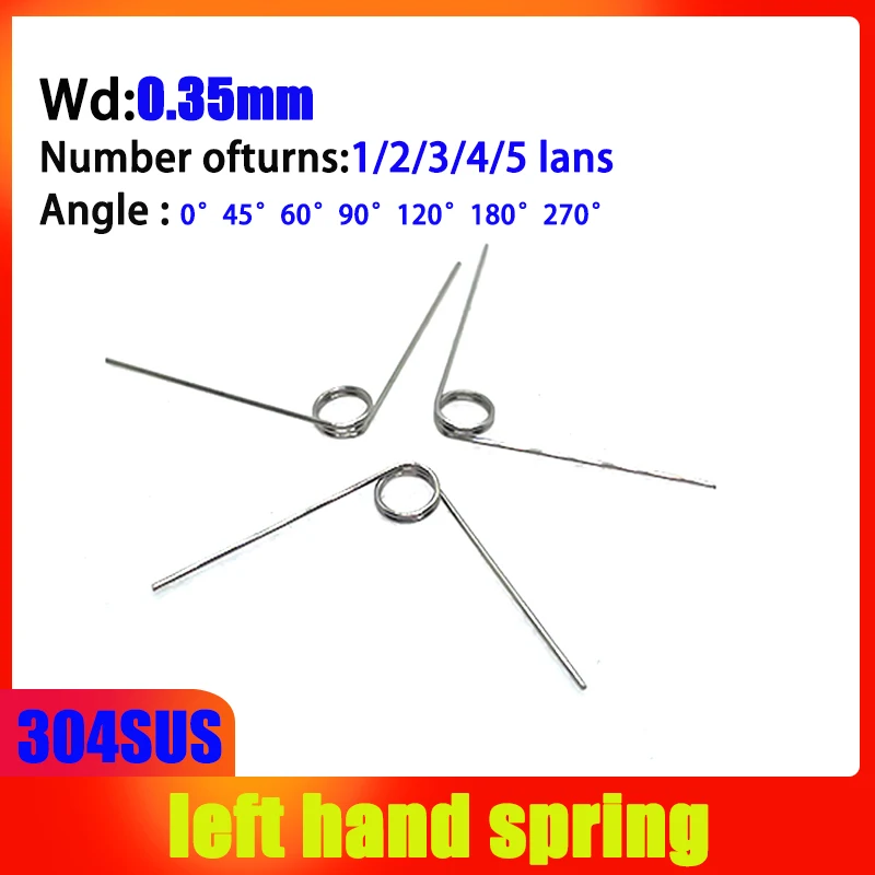304SUS Wire diameter 0.35mm 10PCS Left Torsion Spring  Left Rotation Spring Return And Reset V-shaped Spring laps1/2/3/4/5lap
