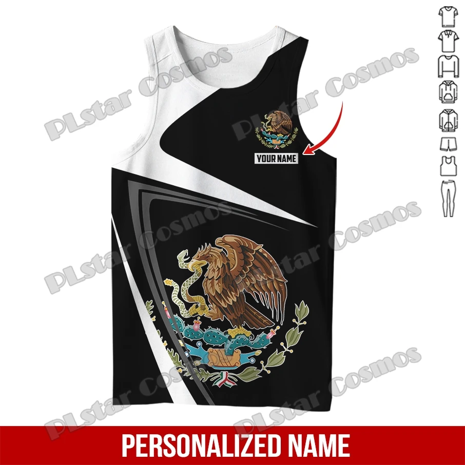 PLstar Cosmos Personalized Name Mexico Coat Of Arms 3D All Over Printed Mens Fashion Vest Summer Unisex Casual Tank Top LBX02