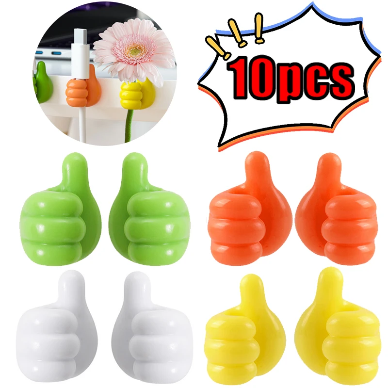 

10pcs Thumb Wall Hooks Self-Adhesive Thumb Cable Organizer Clips Key Hook Multi-Function Wall Hangers Storage Hooks Accessories