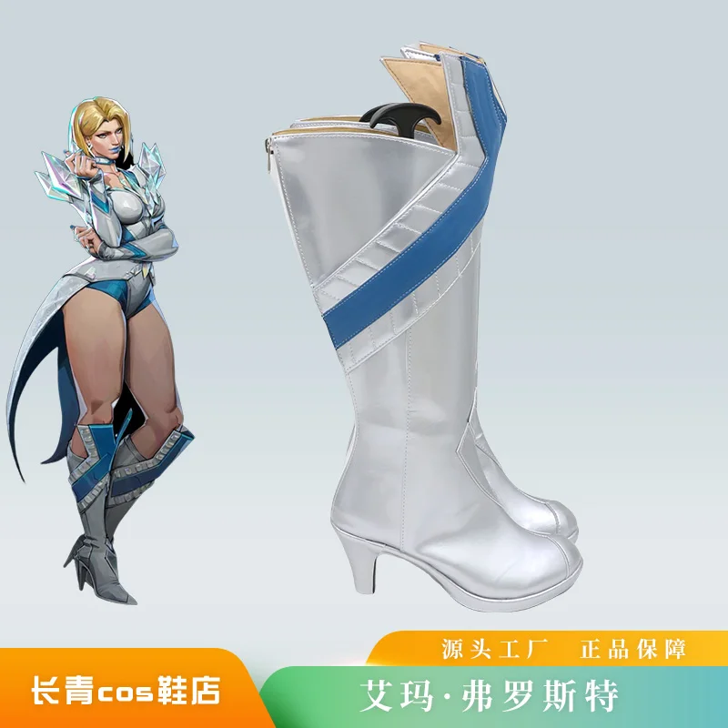 لعبة إيما فروست وايت كوين التأثيرية أحذية كرنفال الهالوين أحذية مصنوعة يدويًا من الجلد الصناعي